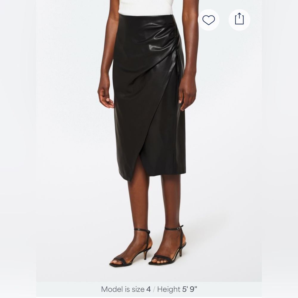 DKNY Faux Leather Ruched Midi Skirt
